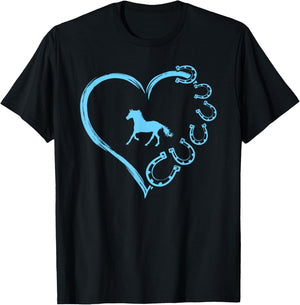 Funny Horseshoe Heart Cute Horse Mom Horseback Riding T-Shirt - T-Shirt | Black