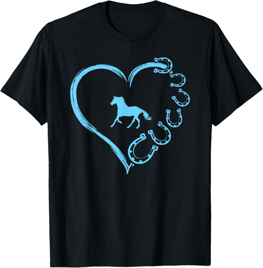 Funny Horseshoe Heart Cute Horse Mom Horseback Riding T-Shirt - T-Shirt | Black
