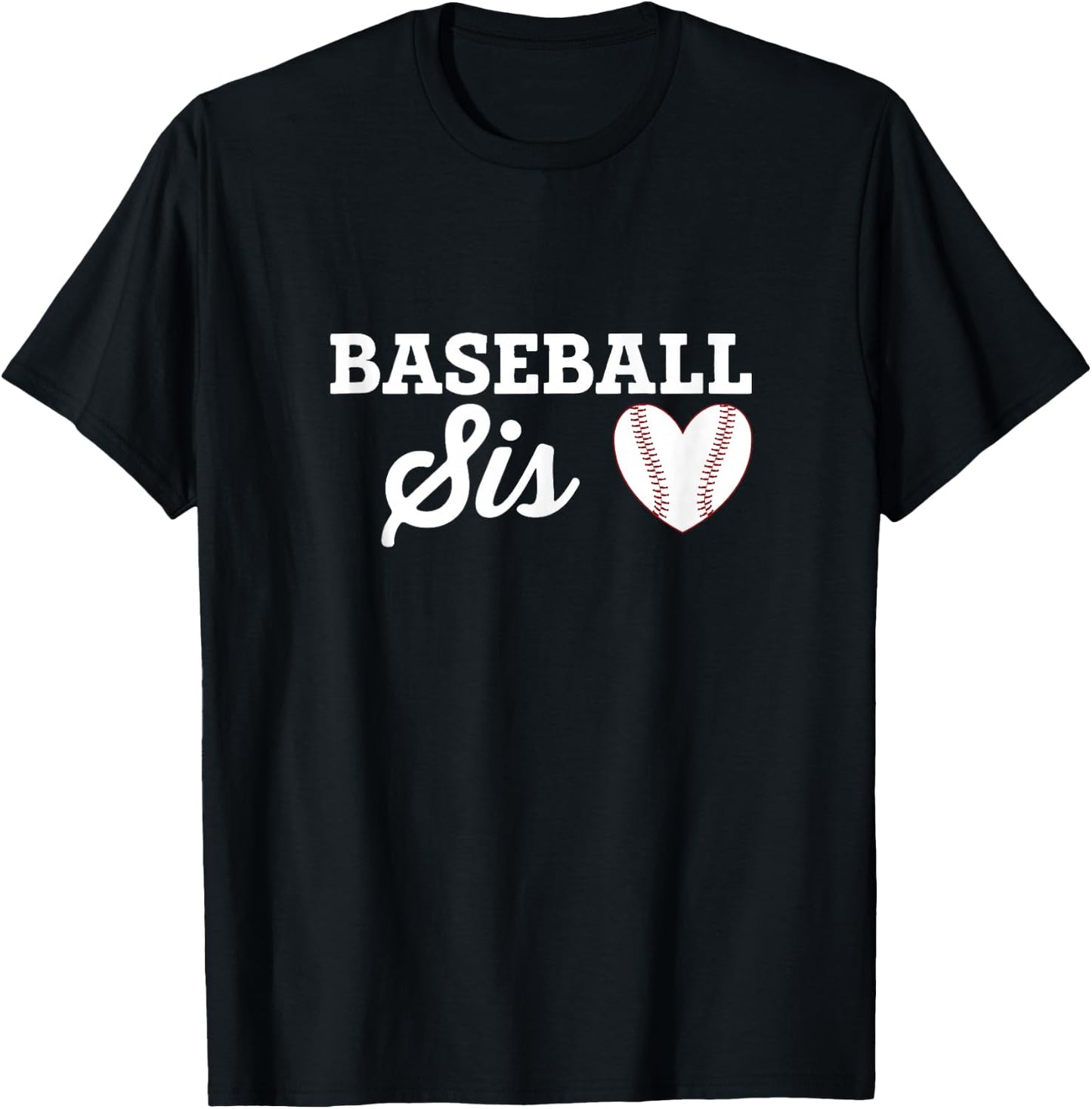 Baseball Sis Sister Love Heart Baseball Sports T-Shirt - T-Shirt | Black