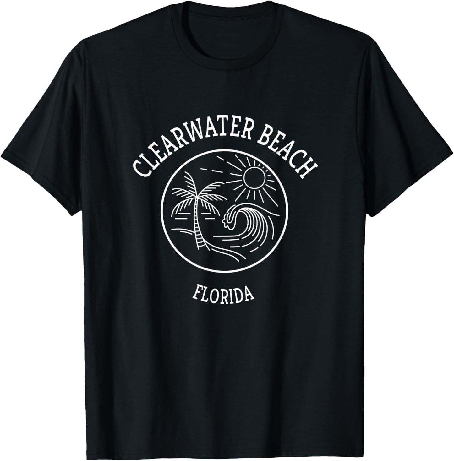 Clearwater Beach Florida Retro Seascape Novelty Art Design Men Women T-Shirt - T-Shirt | Black