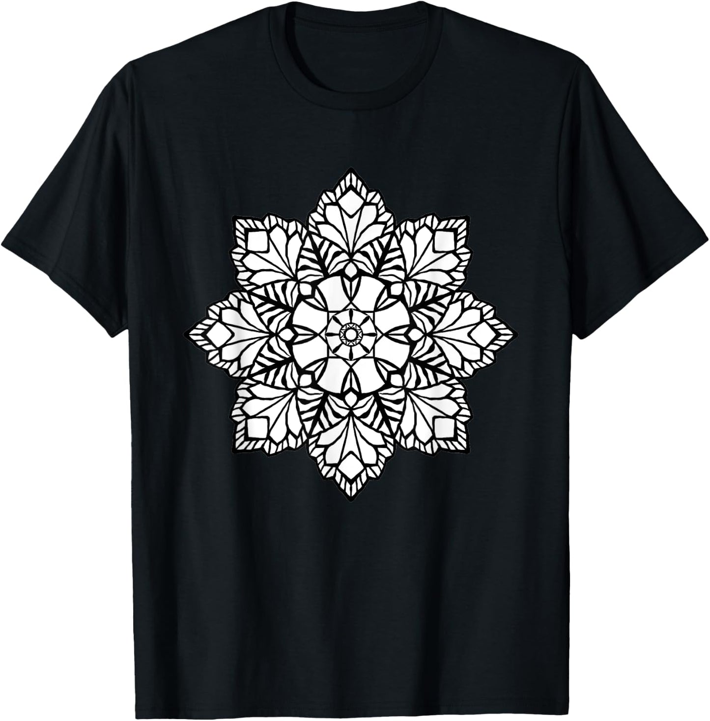 Flower Mandala, Wood Carving Colorable gift T-Shirt - T-Shirt | Black