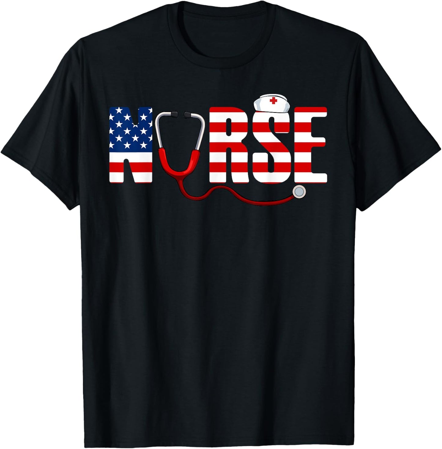 Nurse 4th Of July Cool Stethoscope Patriotic American Flag Kids Men T-Shirt - T-Shirt | Black