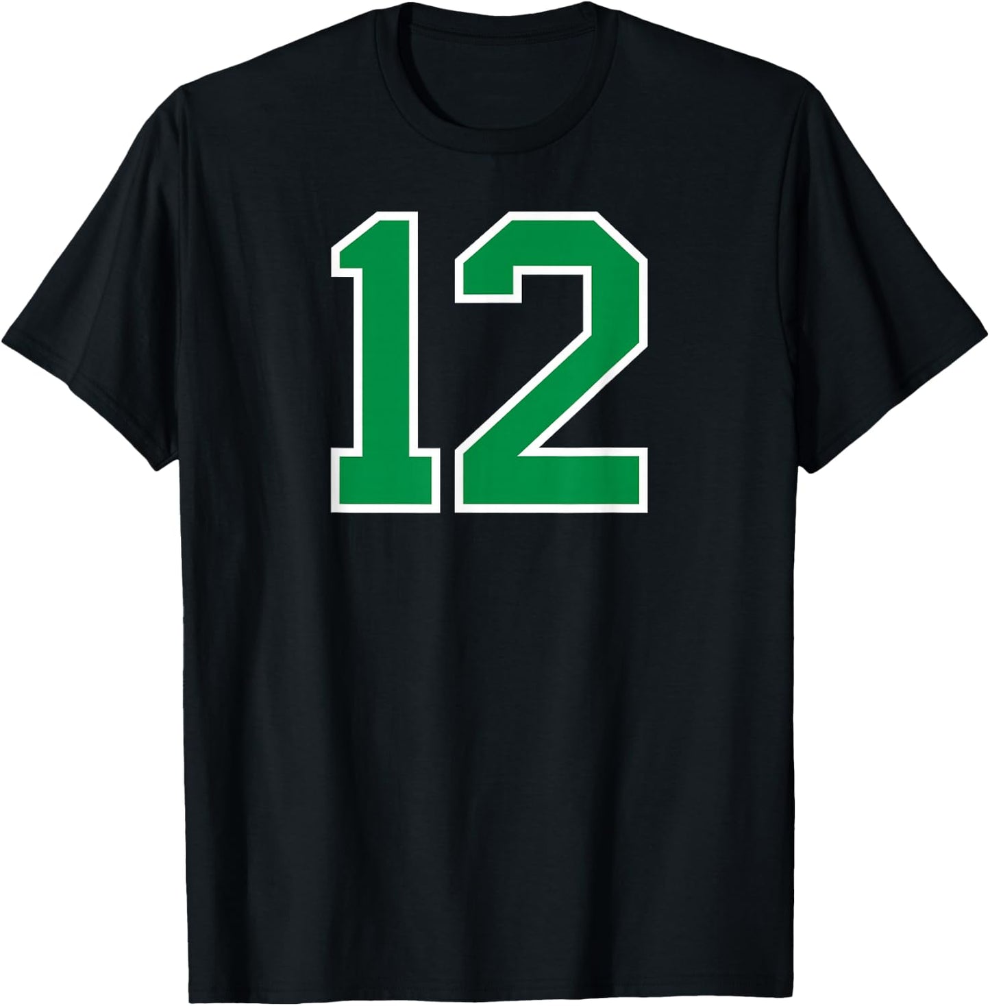 Number #12 Sport Green Varsity Number T-Shirt - T-Shirt | Black