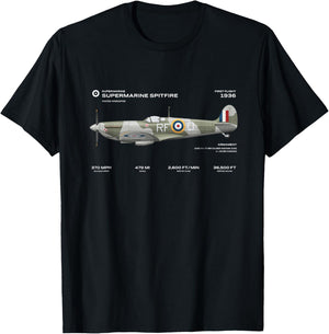 Supermarine Spitfire WWII Aeroplane British RAF T-Shirt - T-Shirt | Black