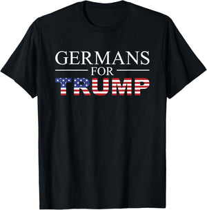 Trump 2020 - Germans For Trump - Wahlen 2024 Black USA Flag - Men's -Adults Small Classic Fit Short Sleeve Political Modern T-Shirt - T-Shirt | Black