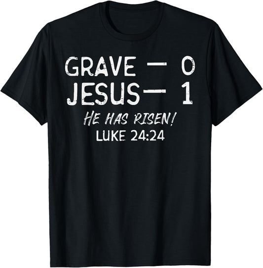 Grave 0 Jesus 1 He Has Risen Jesus Religious Easter Christ T-Shirt - T-Shirt | Black