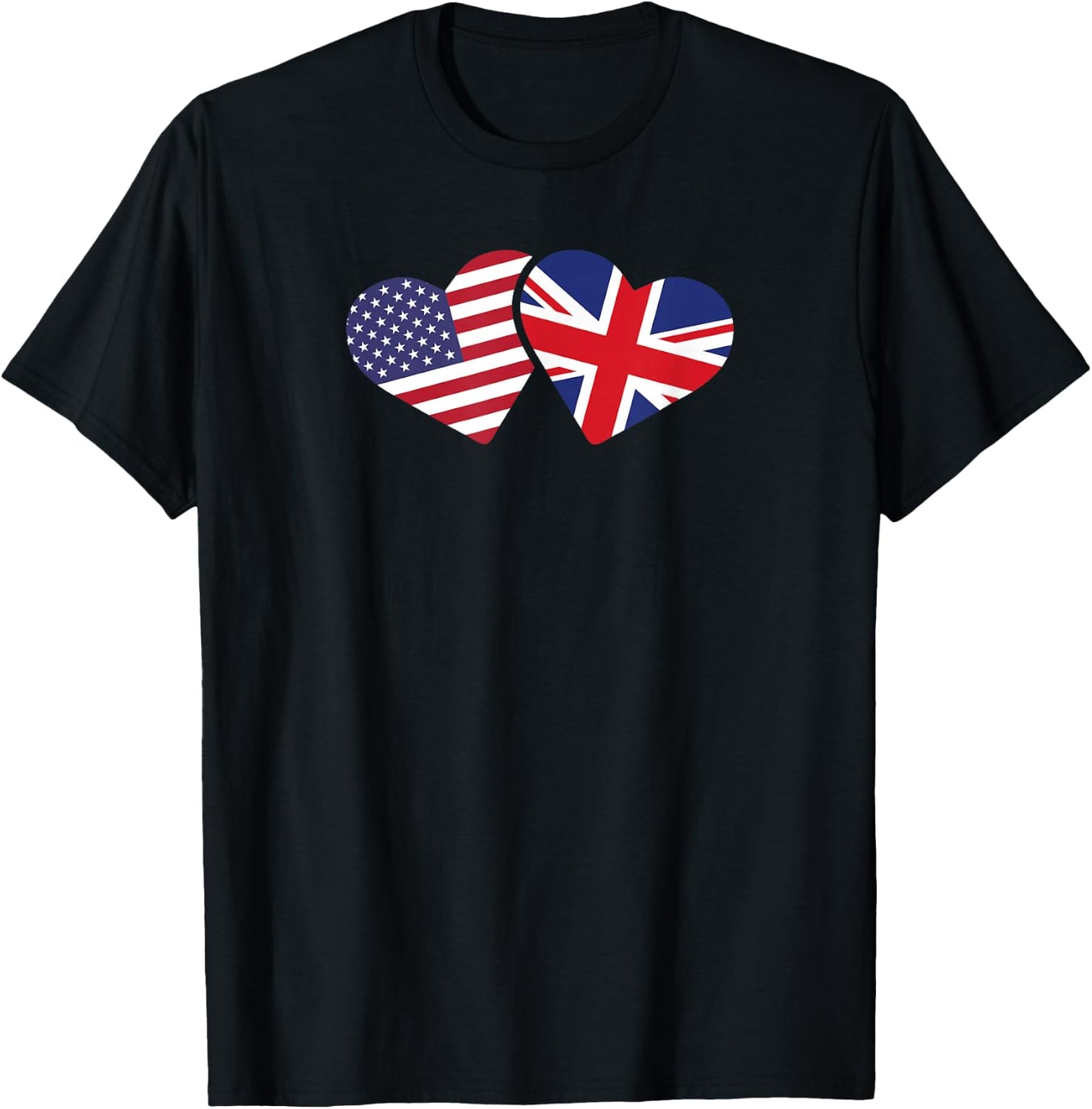 United Kingdom USA Flag T Shirt Heart British American Love T-Shirt - T-Shirt | Black