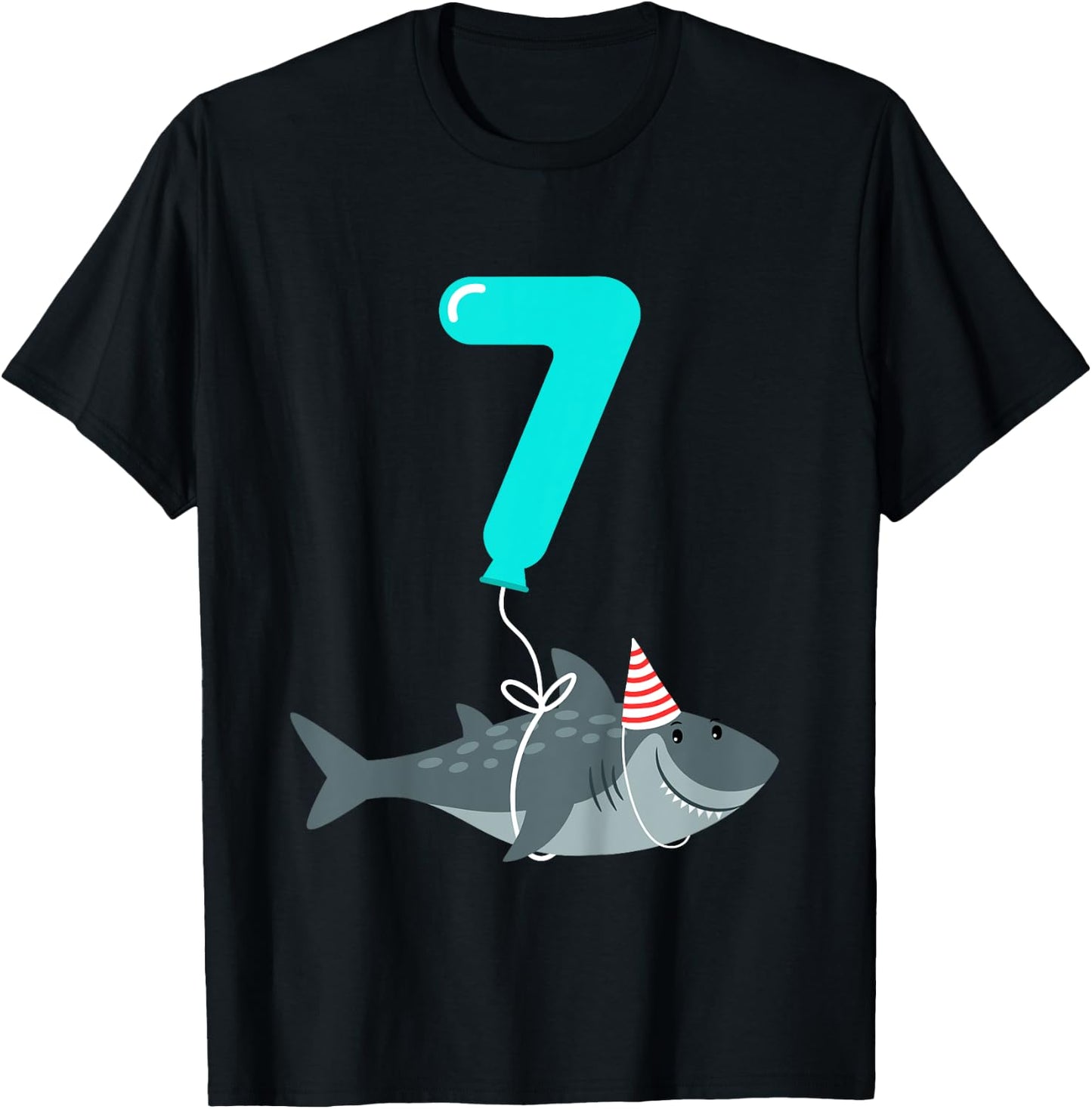7th Birthday Shark Shirt | Cute 7 Year Old Shark Gift Shirt T-Shirt - T-Shirt | Black
