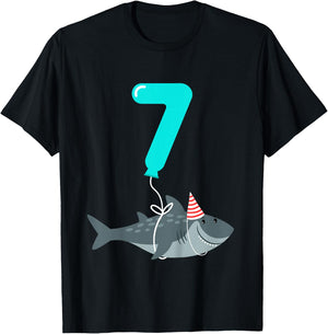 7th Birthday Shark Shirt | Cute 7 Year Old Shark Gift Shirt T-Shirt - T-Shirt | Black
