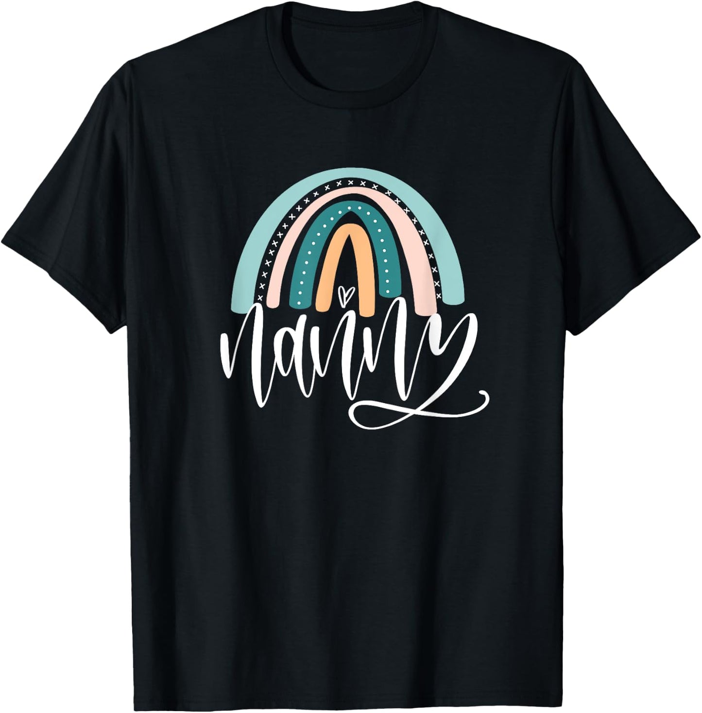 June & Lucy Women's Rainbow Nanny & Heart Modern Letter Print , Grey, Small, Short Sleeve, Pull On, Classic Fit T-Shirt - T-Shirt | Black