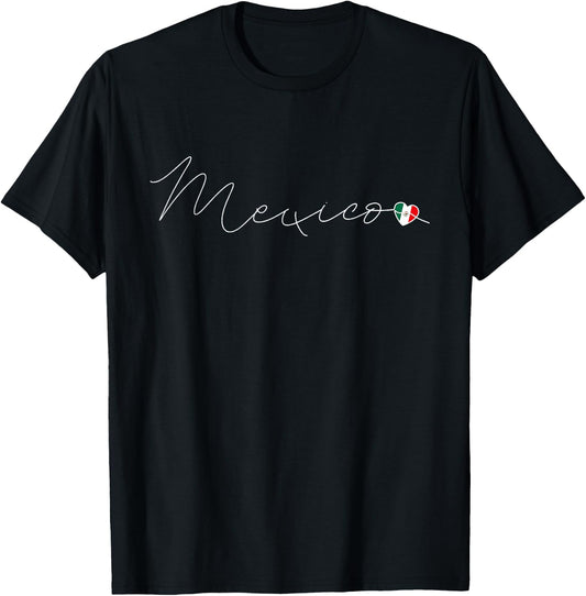 México Simple Love Mexican Flag Heart on Mexico T-Shirt - T-Shirt | Black