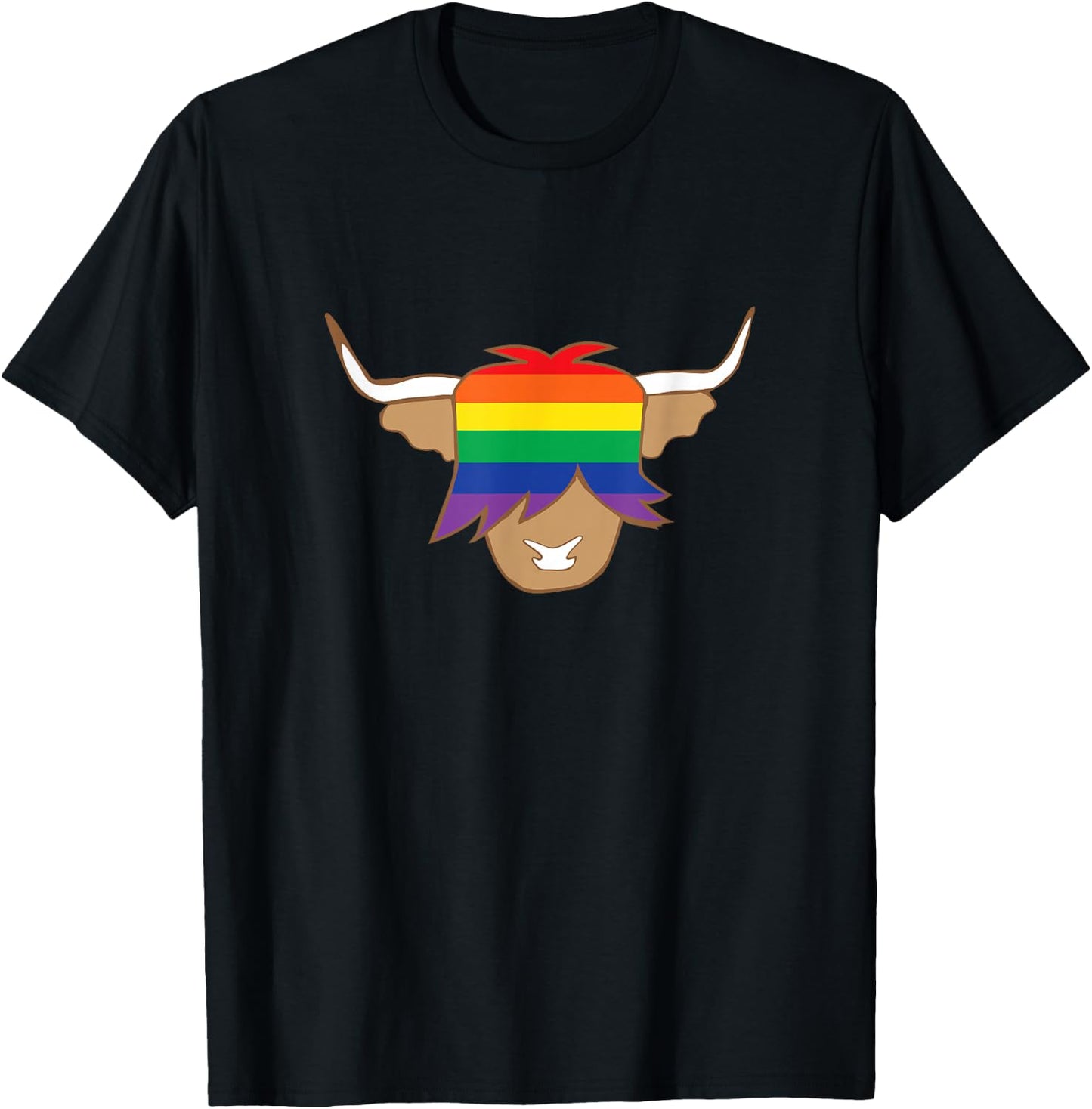 Cute Gay Pride Shirt LGBT flag scottish highland cow t shirt T-Shirt - T-Shirt | Black