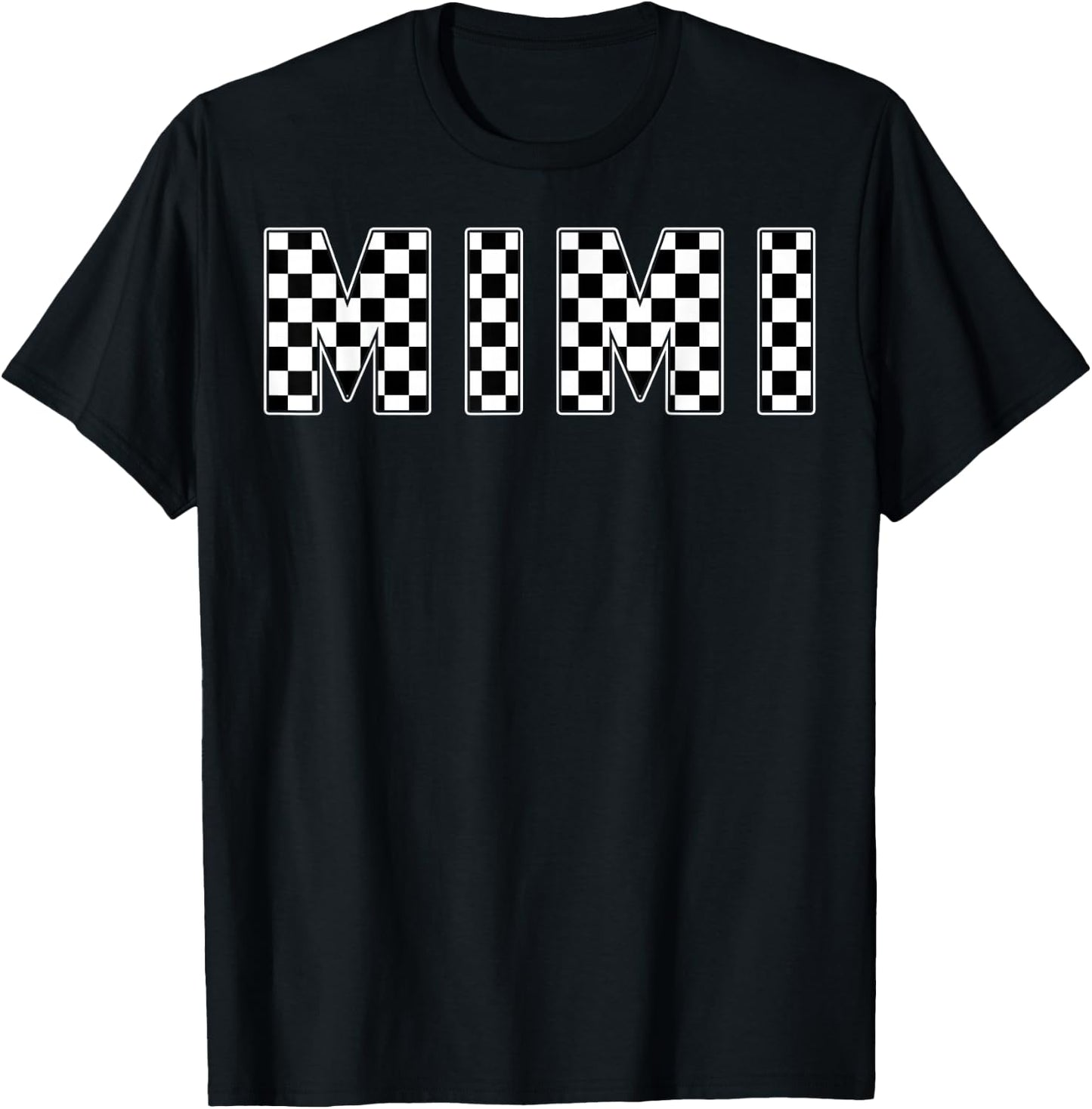 Mimi Racing Race Car Mimi Checkered Flag Pit Crew Bday T-Shirt - T-Shirt | Black