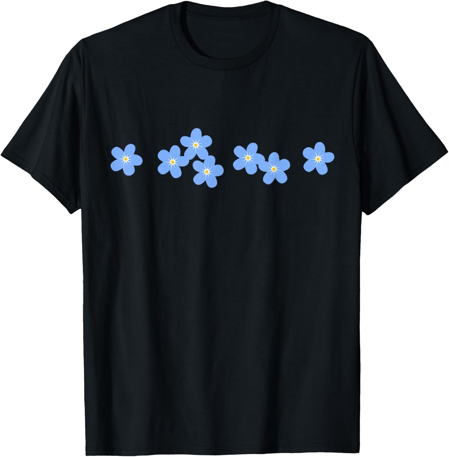 Forget Me Not, Garden Flower, Floral Ornament T-Shirt - T-Shirt | Black