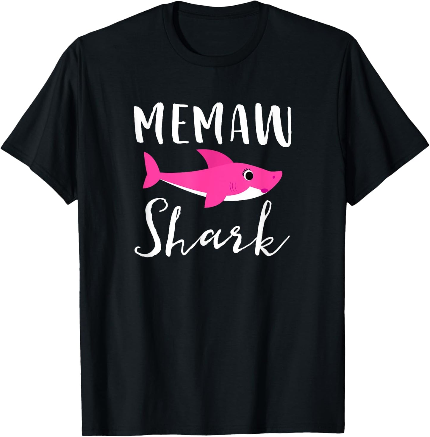 Memaw Shark Grandma Grandmother Pink Shark Graphic T-Shirt - T-Shirt | Black