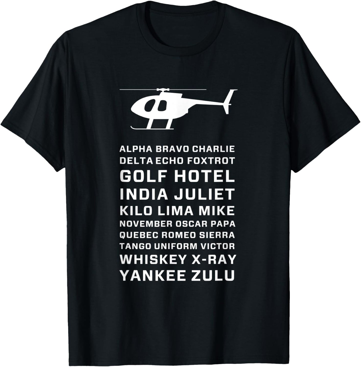 Helicopter Pilot Phone Alphabet Alpha Bravo Charlie T-Shirt - T-Shirt | Black