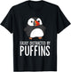 Funny Puffin Bird Gifts Easily Distracted By Puffin Sea Birds Cute Puffin Lover Gift -Adults-Kids Black Short Sleeve Classic Fit Pull On Collarless Casual All Seasons 1 Count T-Shirt - T-Shirt | Black