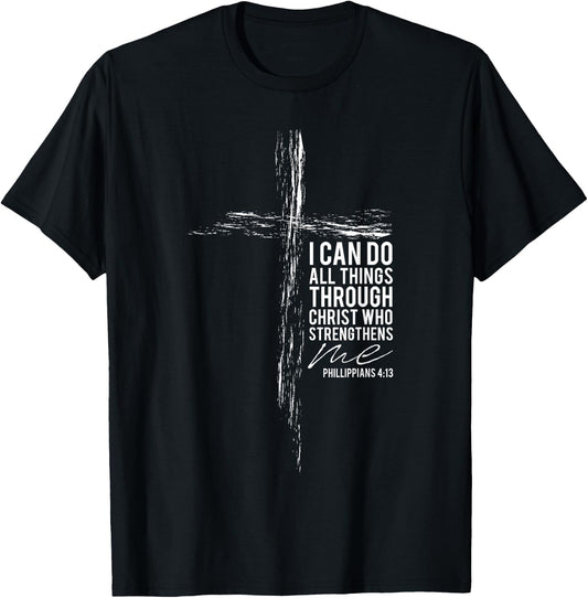 Philippians 4:13 Christian Cross Gifts Men Women Him Her T-Shirt - T-Shirt | Black