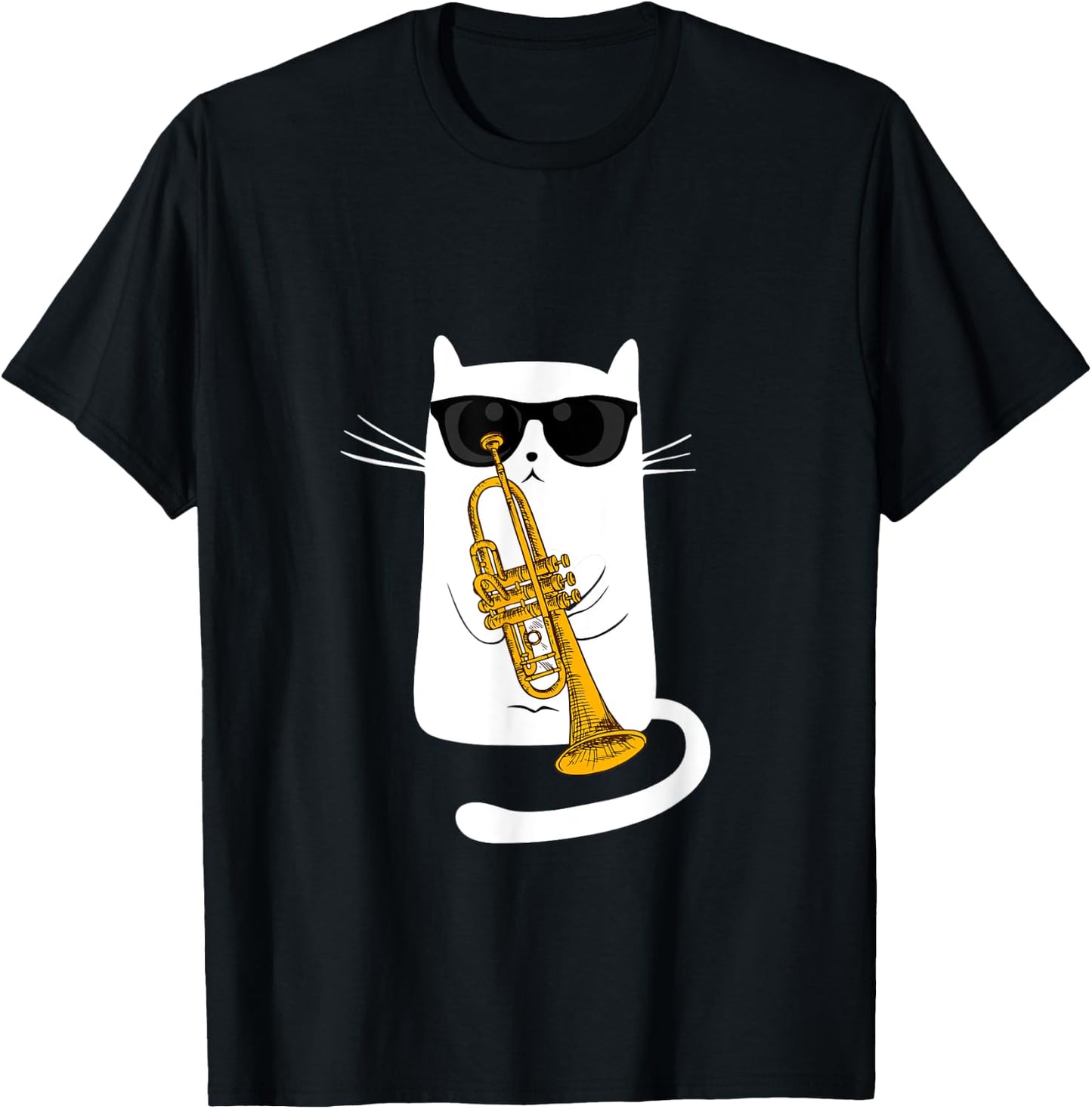 Kitty Bebop Jazz Cat Playing Trumpet - Hippy Hipster Kitty T-Shirt - T-Shirt | Black