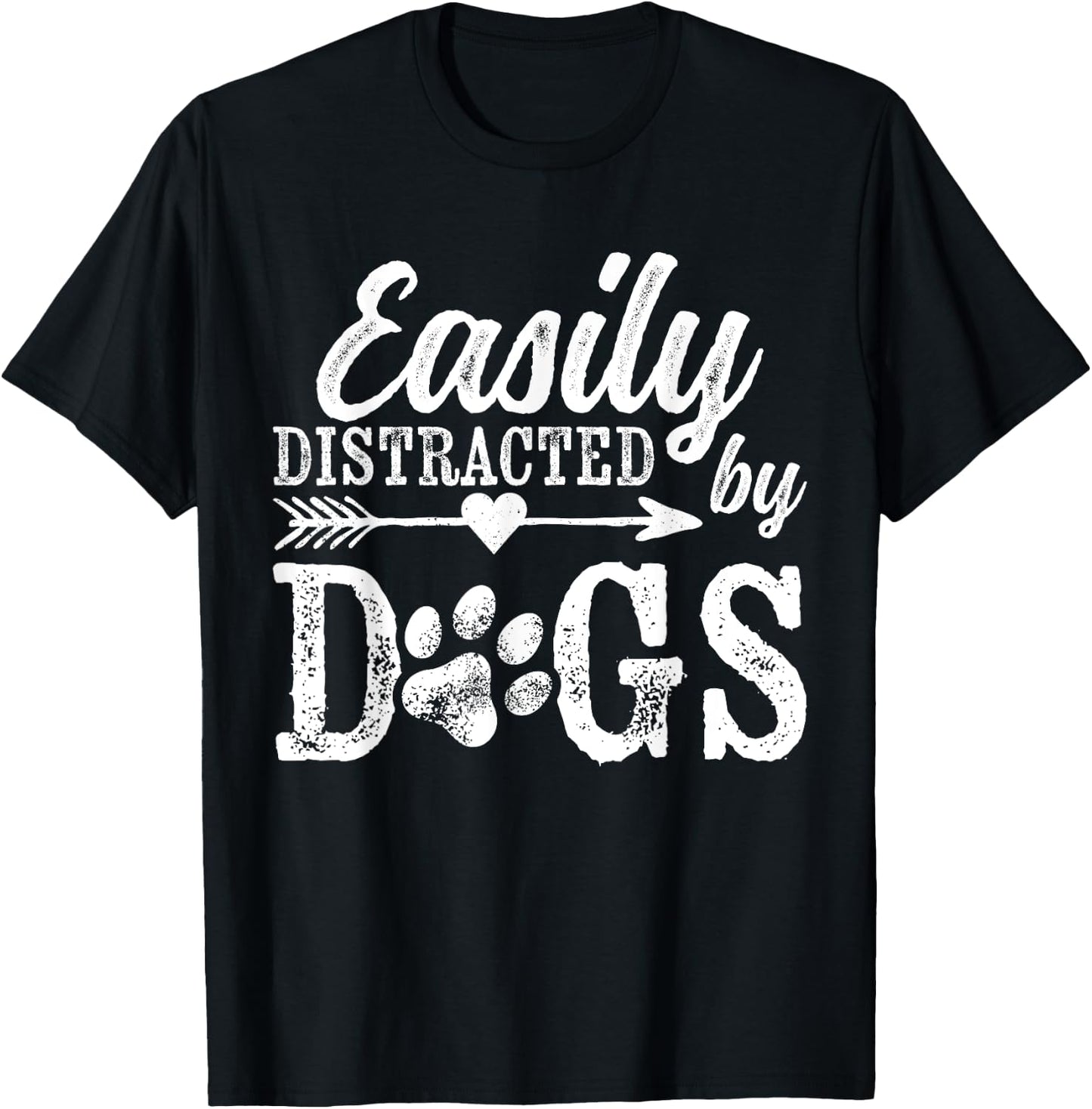Easily Distracted By Dogs Funny Vintage Dog Lover Mom Saying T-Shirt - T-Shirt | Black
