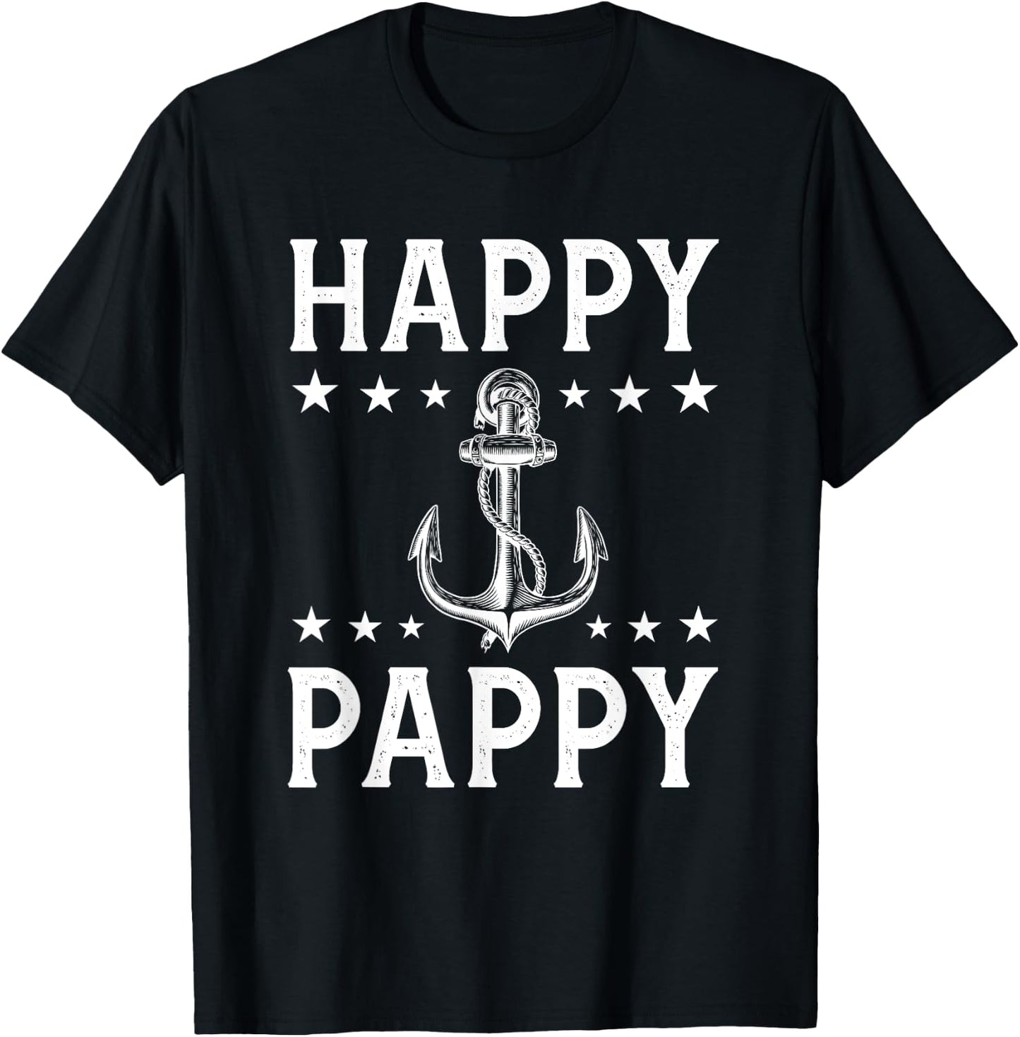 Happy Pappy Anchor Star Captain Grandpa Sailor Pontoon Boat T-Shirt - T-Shirt | Black
