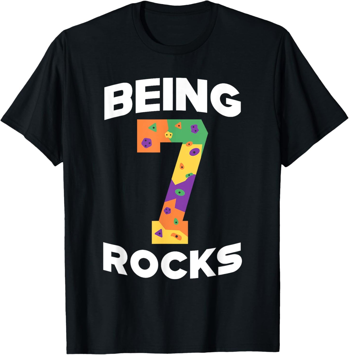 Rock Climbing Funny 7 Years Old 7th Birthday Gift Kids T-Shirt - T-Shirt | Black