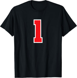 1 Sport White Red Plain Number T-Shirt - T-Shirt | Black