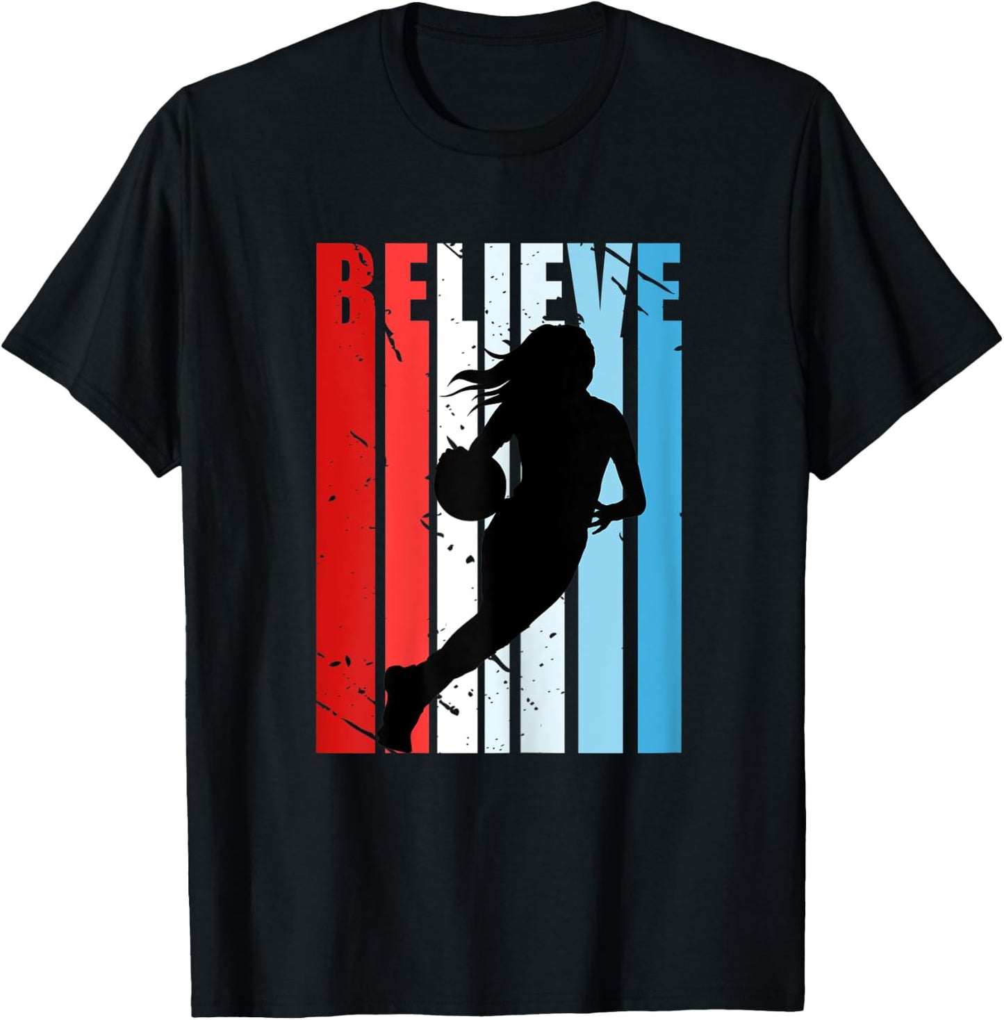 Retro Basketball Girls Woman Motivational Red White Blue USA T-Shirt - T-Shirt | Black