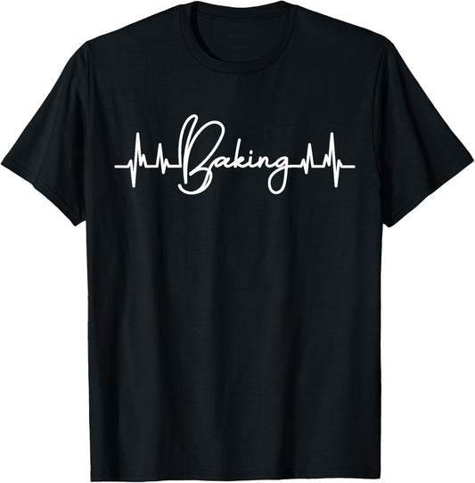 Cupcake Heartbeat EKG Pulse Cupcake Baking Chef T-Shirt - T-Shirt | Black