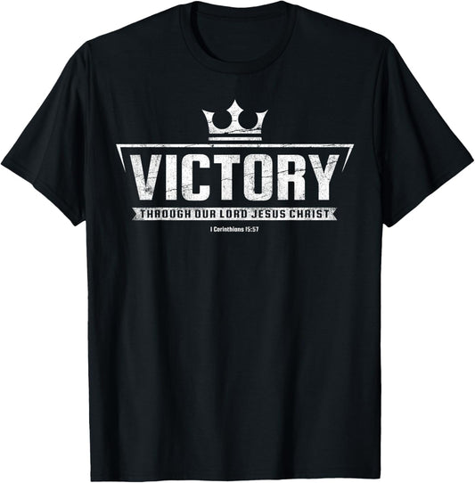 Christian T Shirt Men Kids Teens Victory In Jesus T-Shirt - T-Shirt | Black