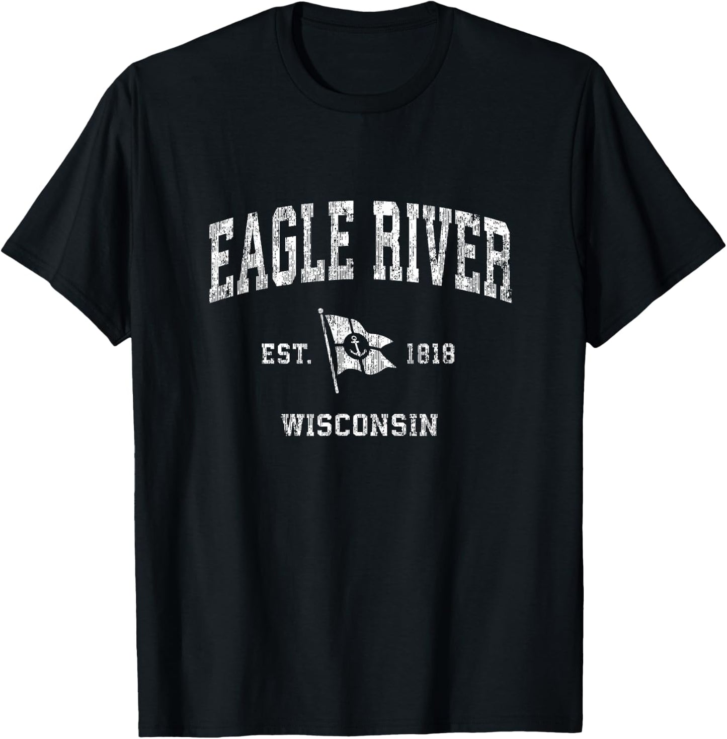 Eagle River WI Vintage Nautical Boat Anchor Flag Sports T-Shirt - T-Shirt | Black