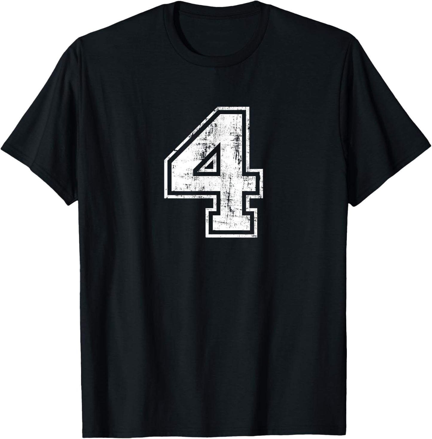 Sport Training Practice Varsity Distressed Numbers Number 4 Four -Adults Black Cotton 100% Small Short Sleeve T-Shirt - T-Shirt | Black