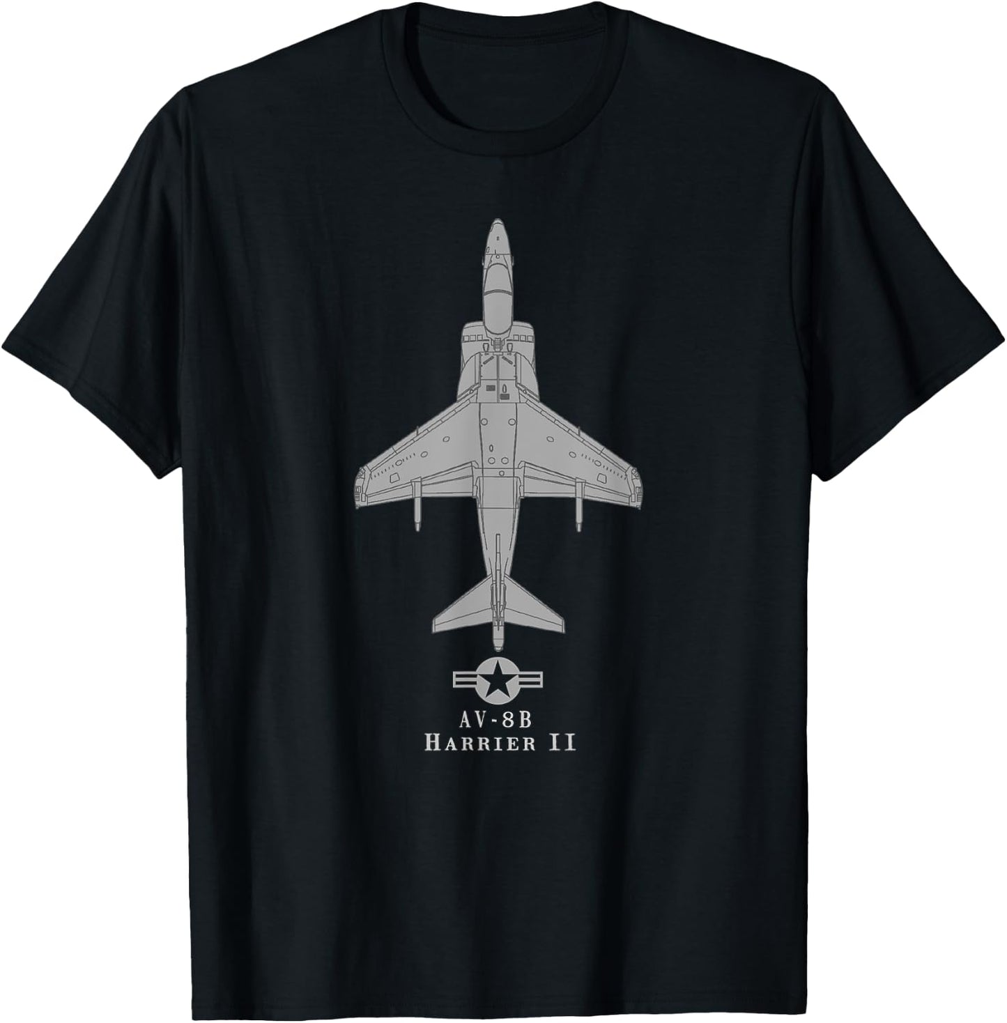 AV8B Harrier Jumpjet Airplane Tech Print T-Shirt - T-Shirt | Black