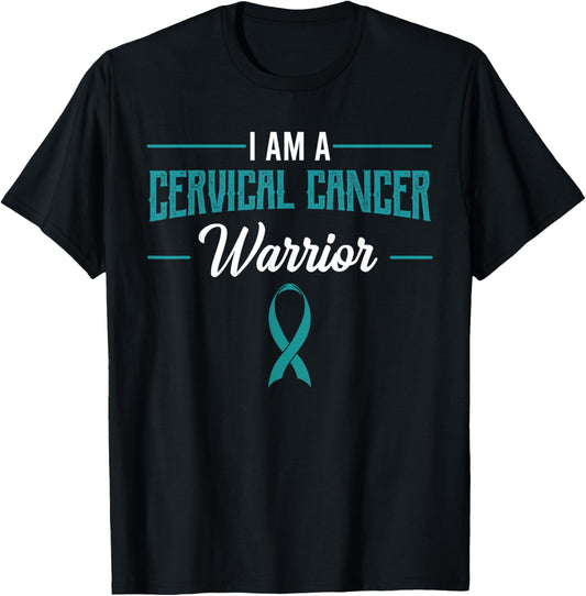 Cervical Cancer Warrior Teal White Squamous Cell Carcinomas T-Shirt - T-Shirt | Black