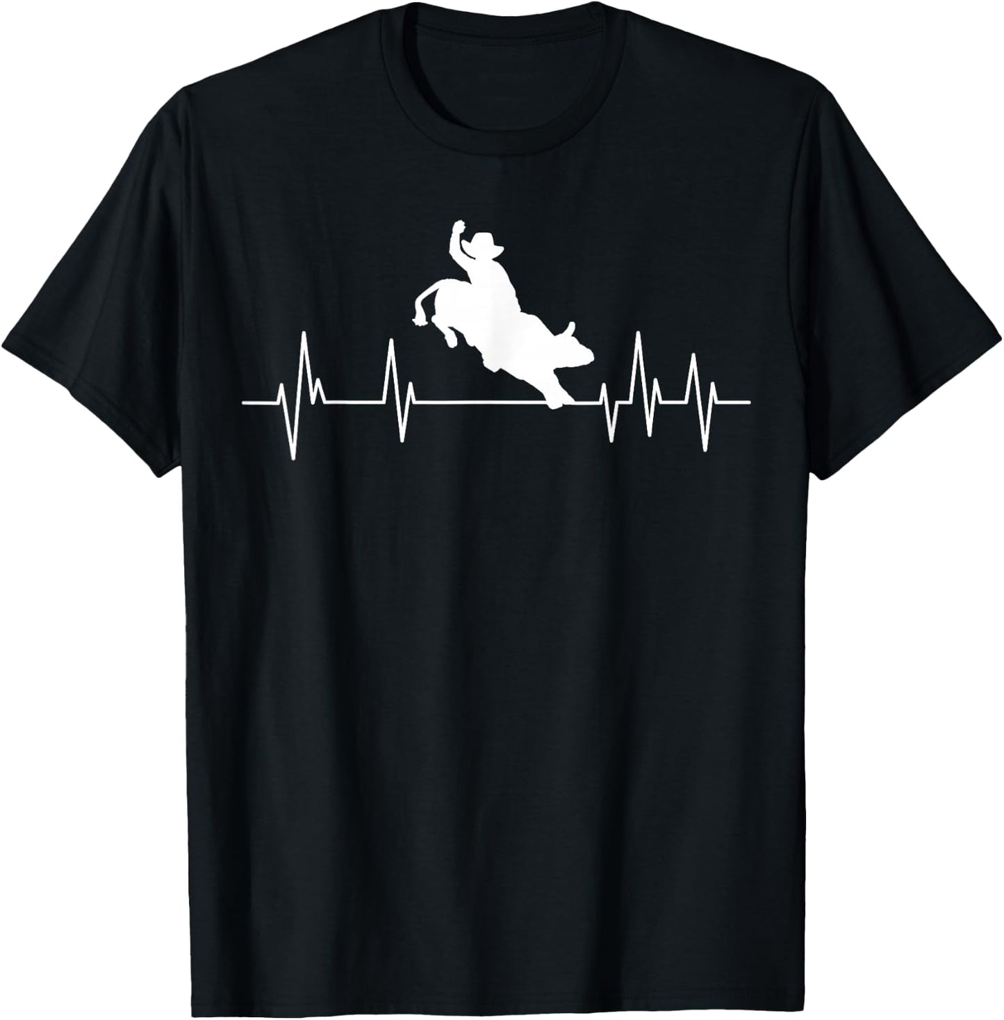 Bull Riding Heartbeat Cowboy Bull Rider Rodeo Sport T-Shirt - T-Shirt | Black