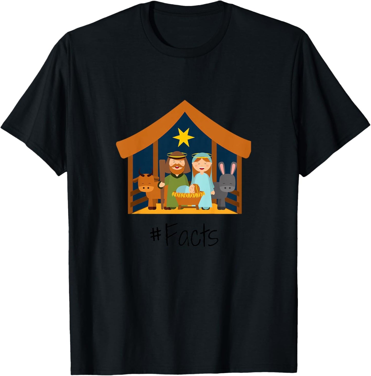 Kids Christmas Nativity Scene Manger Baby Jesus Mary Christian T-Shirt - T-Shirt | Black