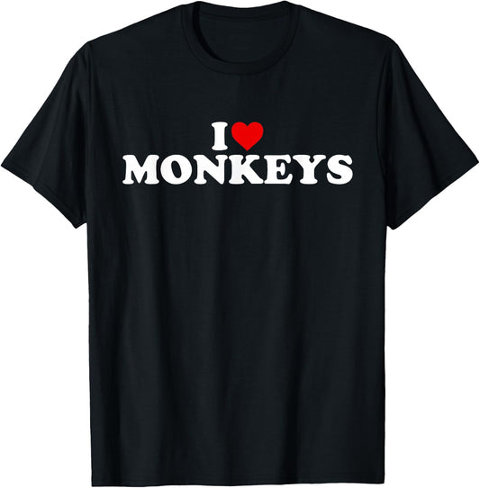 I Love Monkeys - Heart T-Shirt - T-Shirt | Black