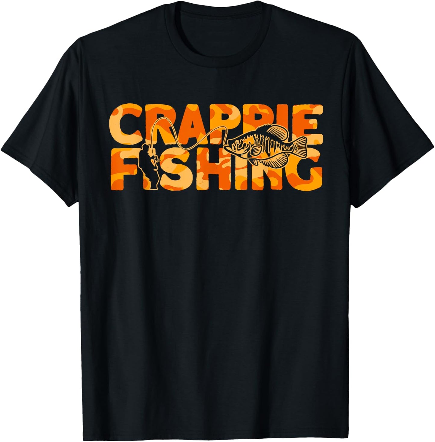 Crappie Fisherman Orange Camouflage Crappie Fishing T-Shirt - T-Shirt | Black