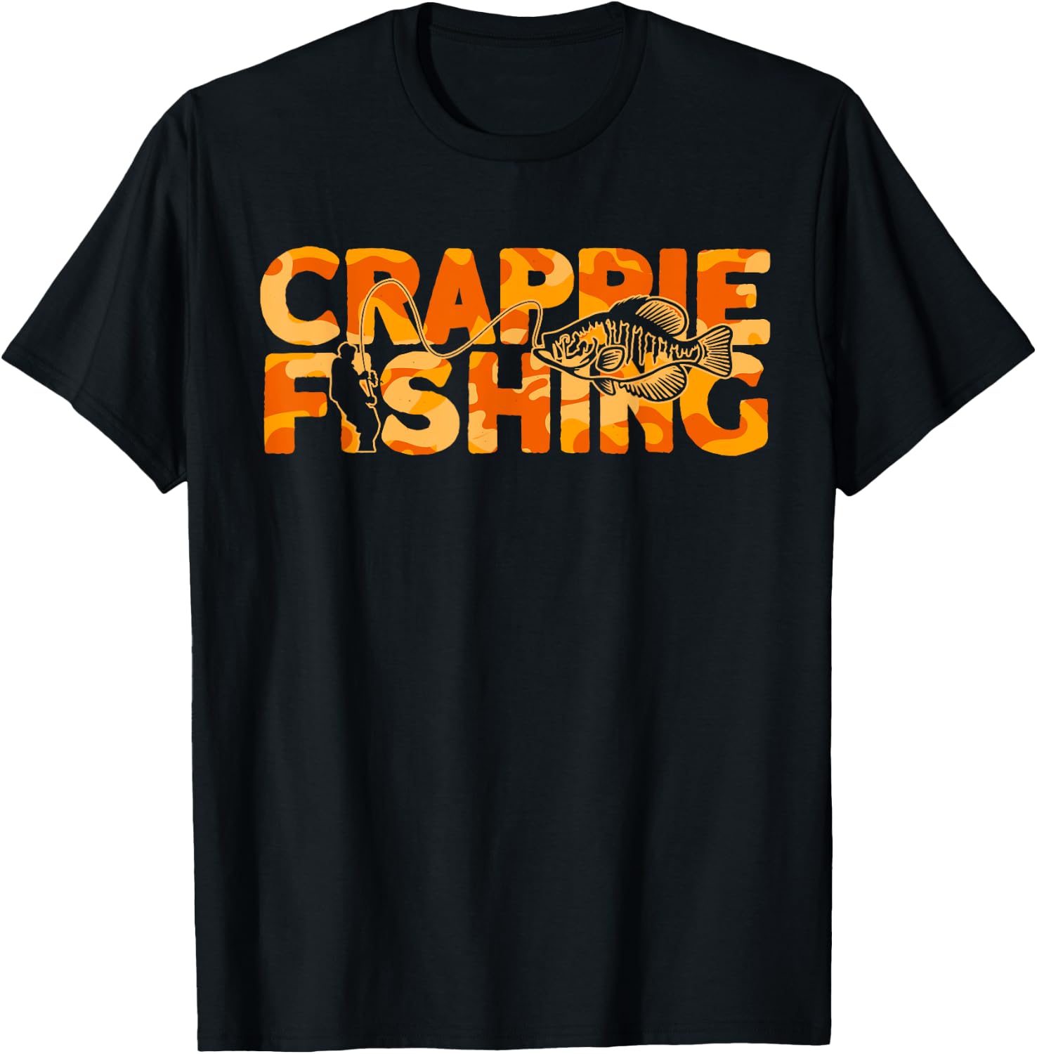 Crappie Fisherman Orange Camouflage Crappie Fishing T-Shirt - T-Shirt | Black