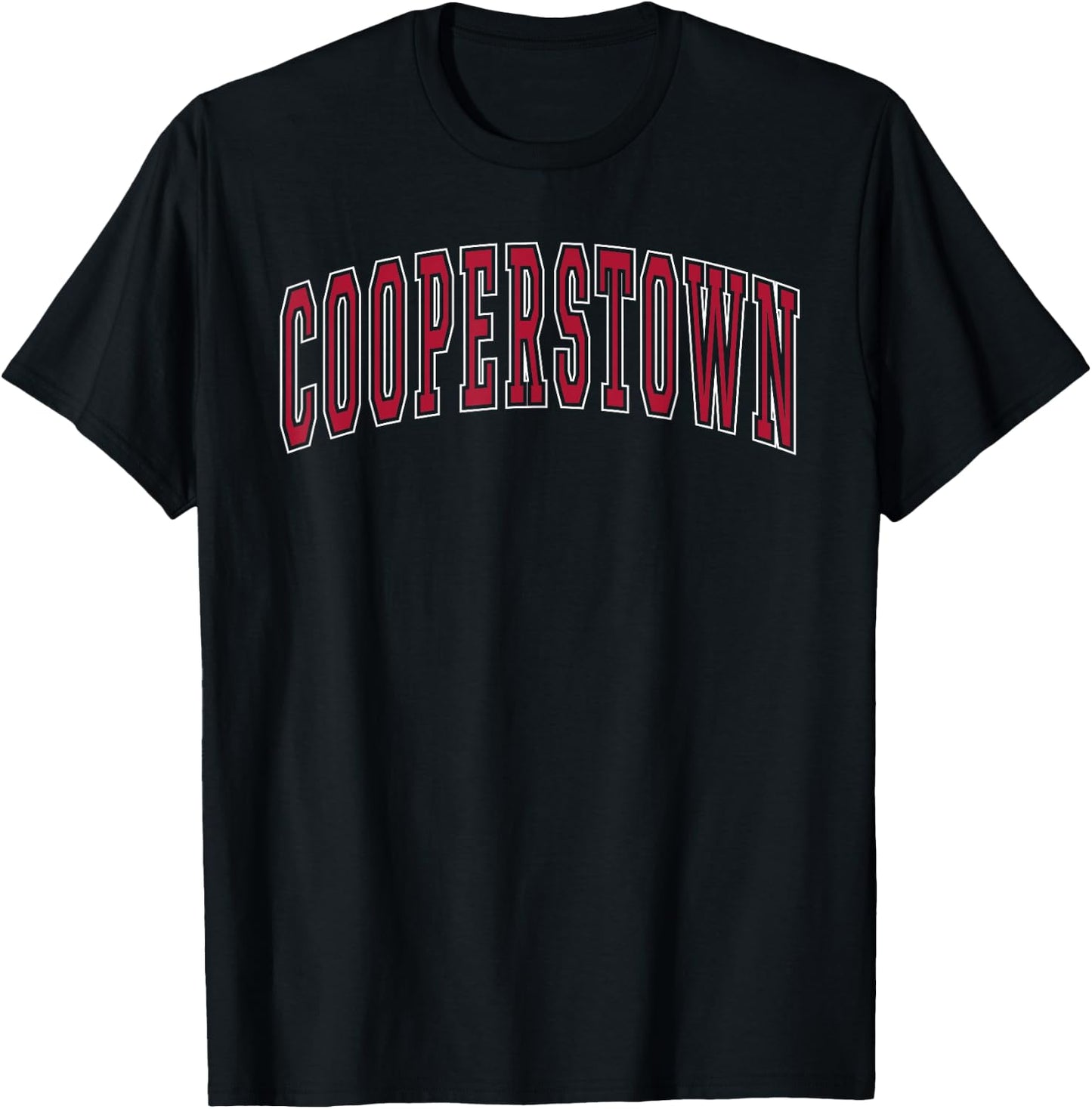 Cooperstown New York Souvenir College Style Red Text T-Shirt - T-Shirt | Black