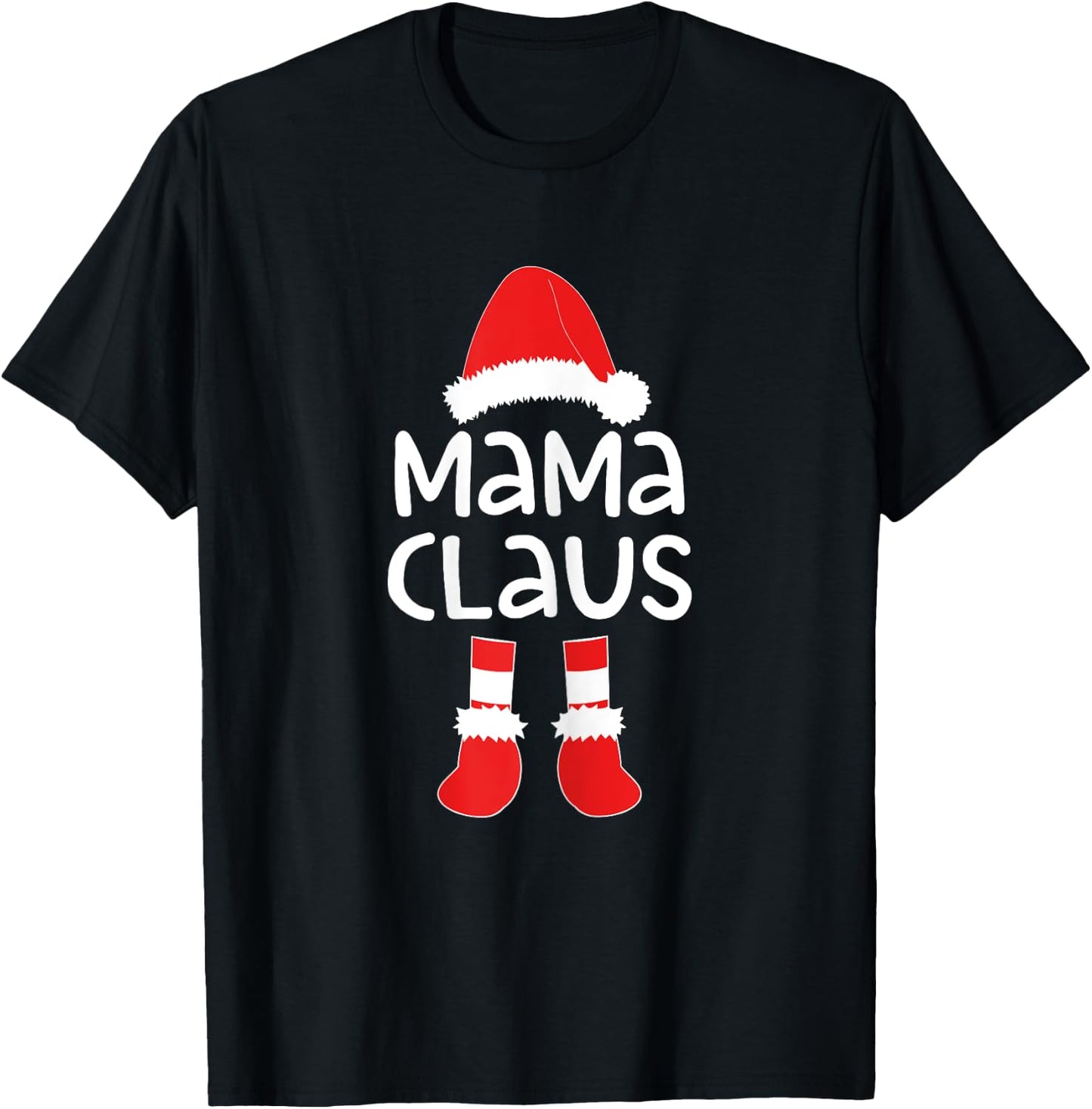 Mama Claus Women Matching Mama Christmas Shirt T-Shirt - T-Shirt | Black