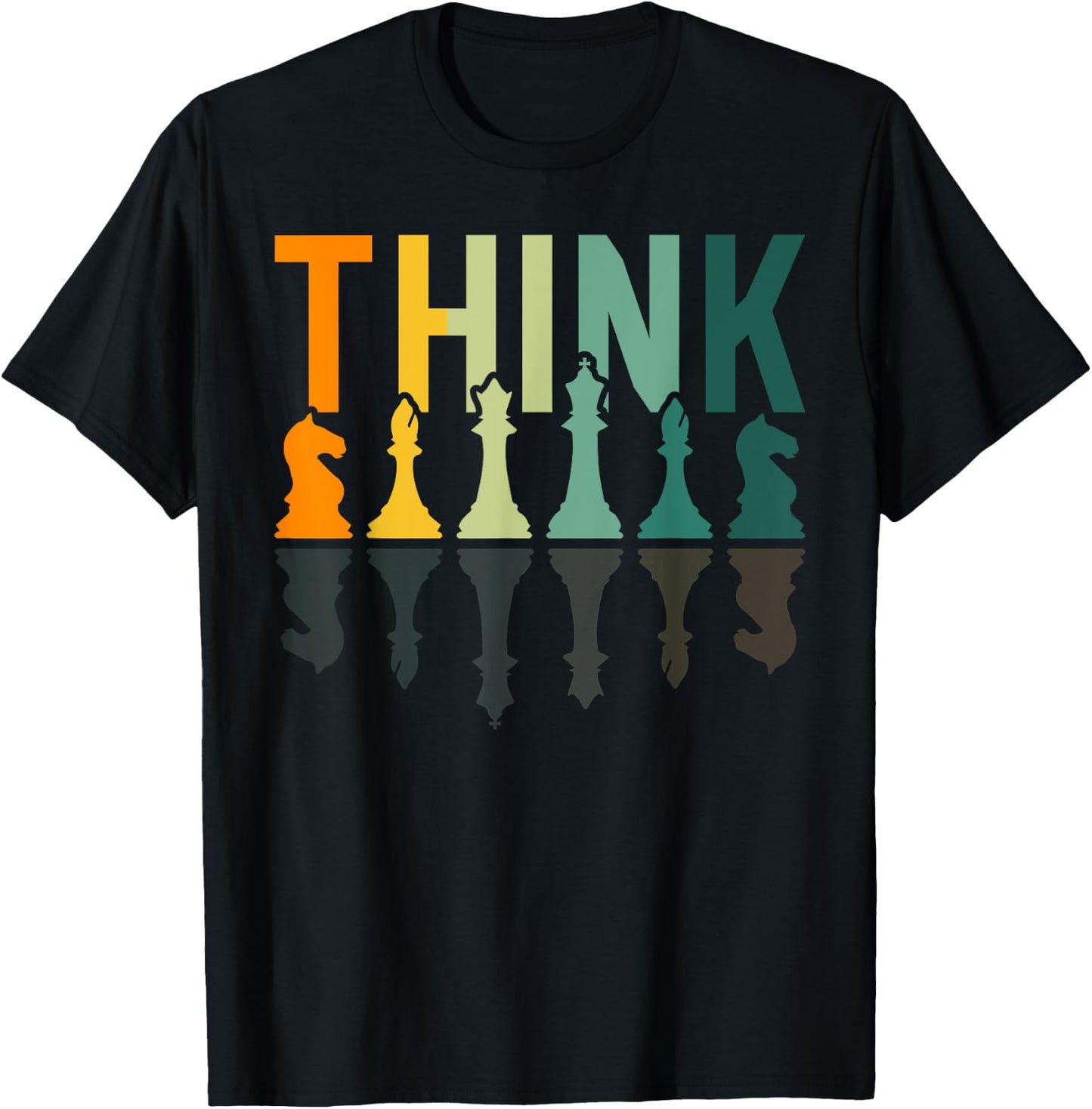 Think chessboard figures vintage chess player T-Shirt - T-Shirt | Black