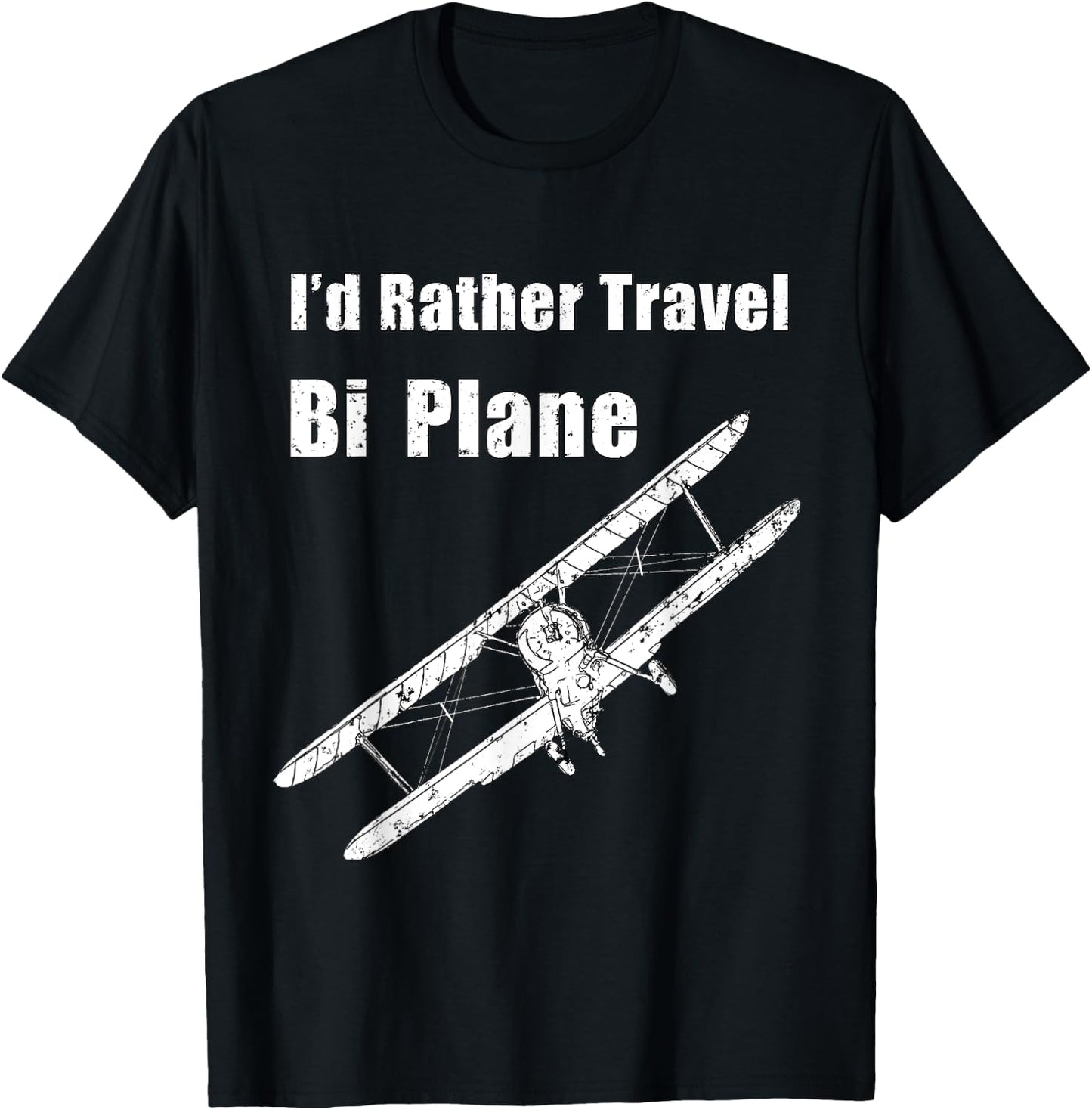 I'd Rather Travel BiPlane, Funny Pilot Vintage Airplane T-Shirt - T-Shirt | Black