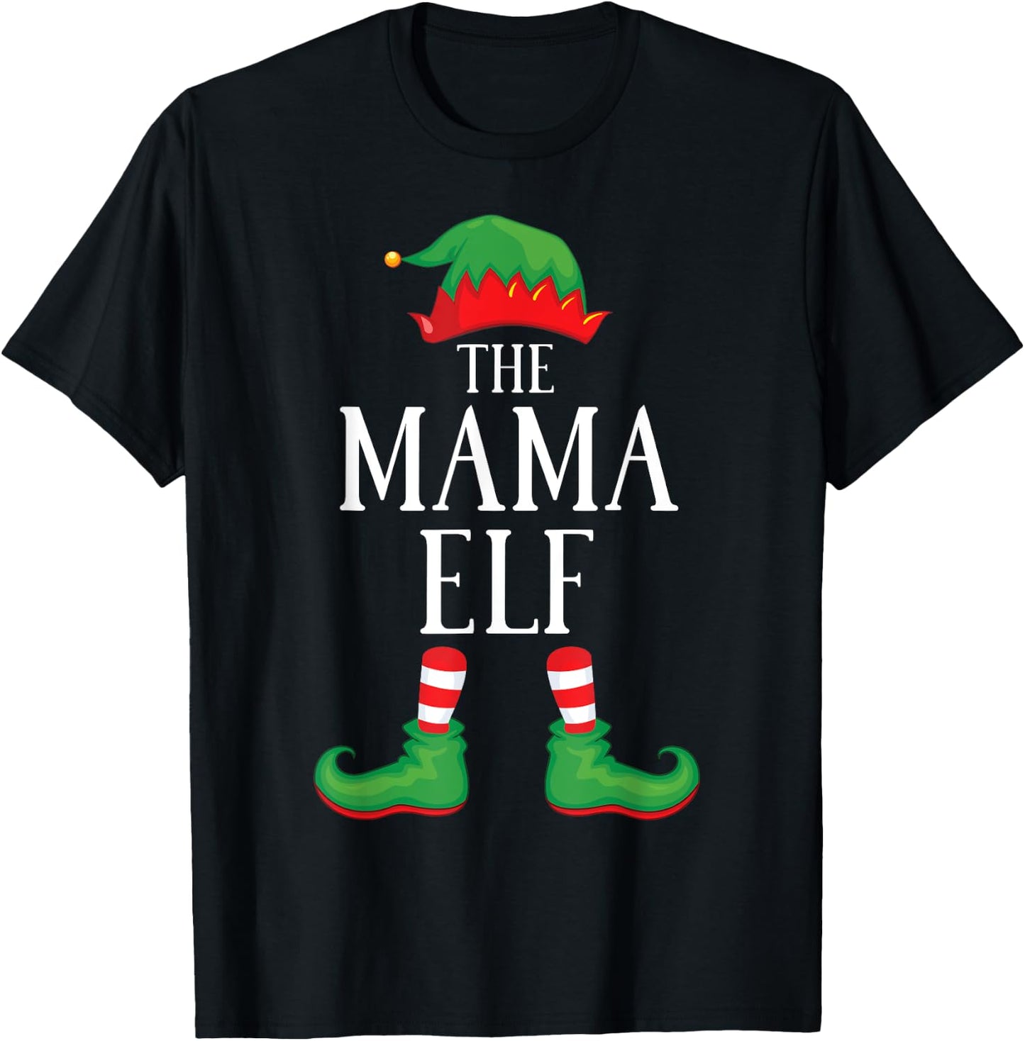 Mama Elf Matching Group Xmas Funny Family Christmas T-Shirt - T-Shirt | Black