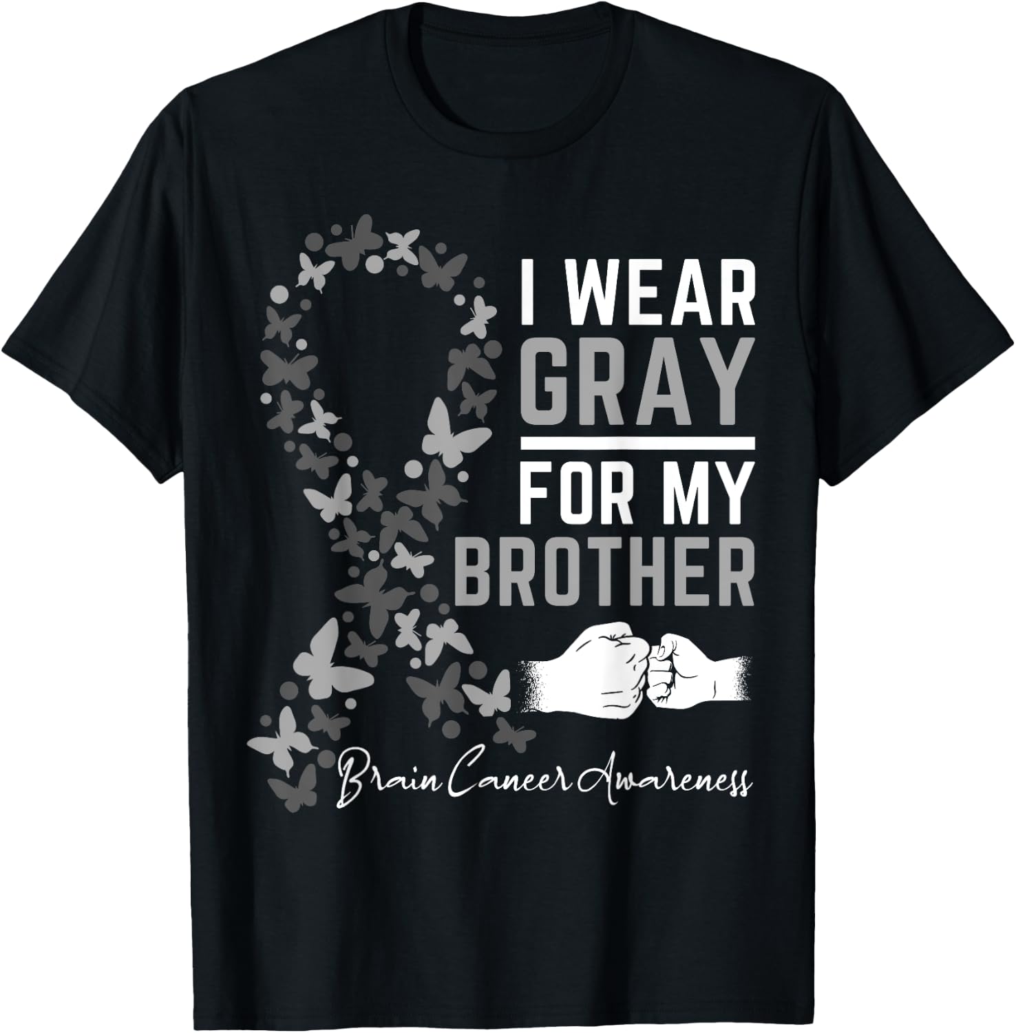 I Wear Gray For My Brother Gifts Brain Cancer Awareness T-Shirt - T-Shirt | Black