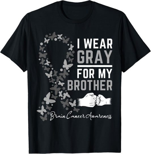 I Wear Gray For My Brother Gifts Brain Cancer Awareness T-Shirt - T-Shirt | Black