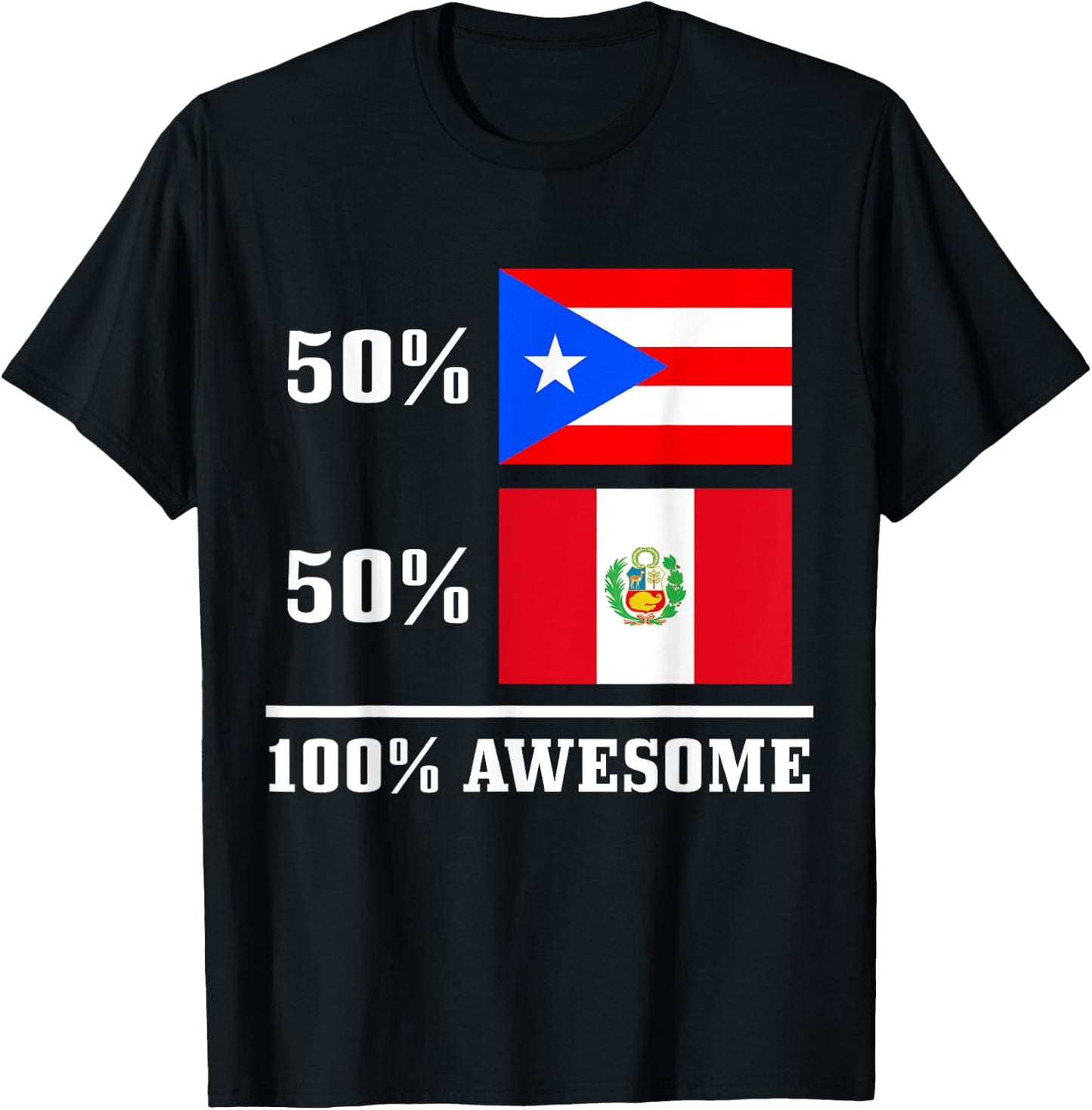 50% Puerto Rico 50% Peru Puerto Rican Peruvian Flag Pride T-Shirt - T-Shirt | Black