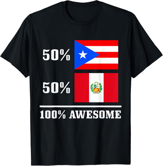 50% Puerto Rico 50% Peru Puerto Rican Peruvian Flag Pride T-Shirt - T-Shirt | Black