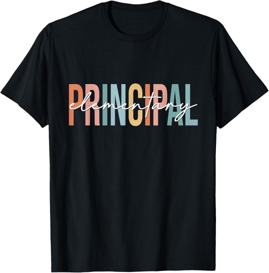 Boho Retro Vintage Elementary Principal Back To School T-Shirt - T-Shirt | Black