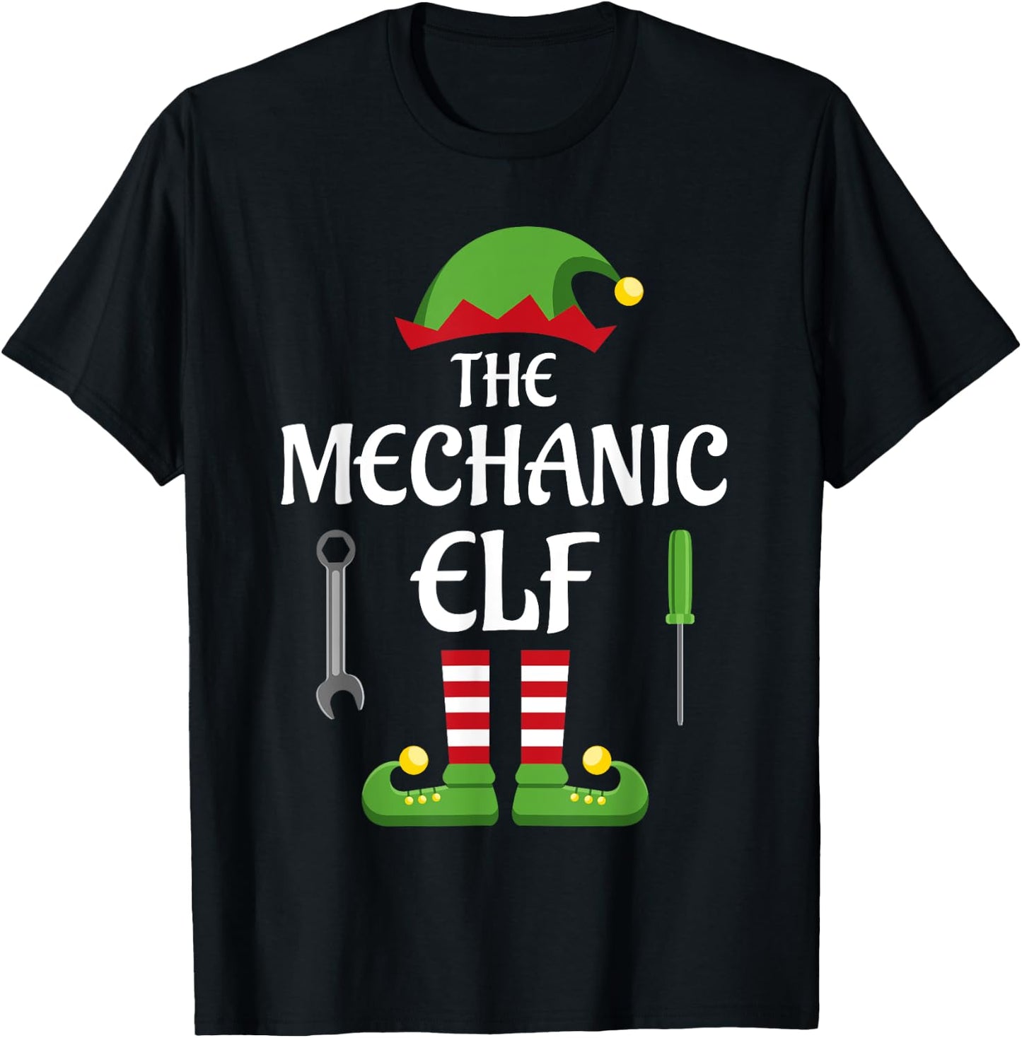 Mechanic Elf Family Matching Group Christmas T-Shirt - T-Shirt | Black